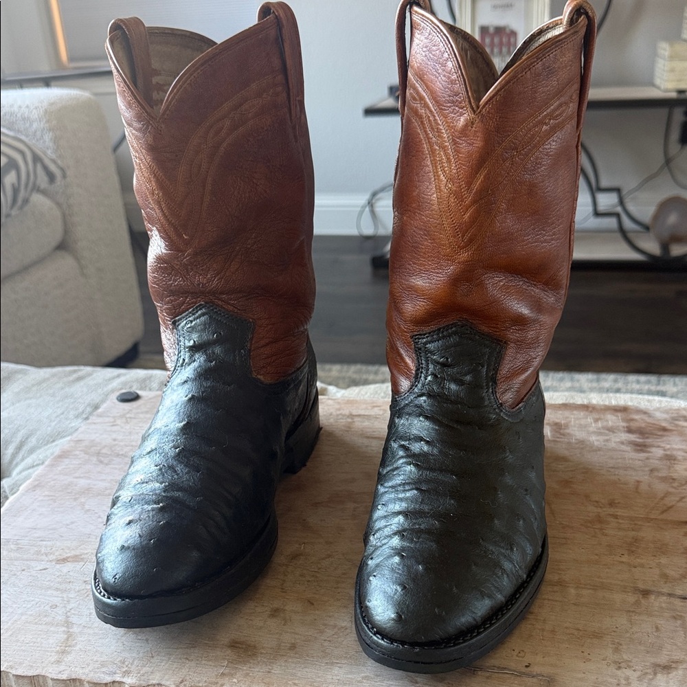 Dan Post 9 D Men's Brown & Tan‎ FULL QUILL Ostrich western Cowboy Boots